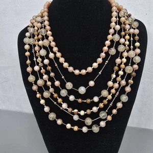 Talbots Silver Tone Multi Strand Beaded Statement Necklace 16-18inch. - Picture 1 of 9