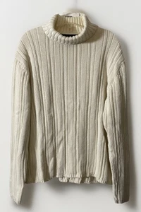 Banana Republic Ivory Turtle Neck Fisherman Cotton Sweater Women’s Size Large - Picture 1 of 8