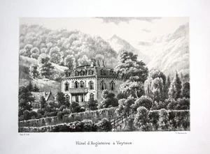 Ca. 1860 Veytaux Vaud Hotel Svizzera Vista Litografia - Picture 1 of 1