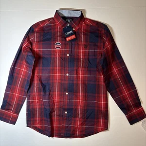 Chaps Youth Boys Shirt Size L 14-16 Red Plaid Long Sleeve Button Up Stretch NWT - Picture 1 of 8