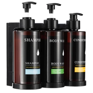 Dispensador de champú y acondicionador dispensador de jabón de ducha sin taladro 3 cámaras, S... - Imagen 1 de 9