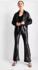 NWT Future Collective Kalahna Barfield Brown Sequin Pants In Black Size 16 - Picture 1 of 16