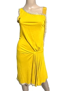 Vestido de cóctel griego bordado oro amarillo Alberta Ferretti EE. UU. 2 4 / IT 40 - Imagen 1 de 7
