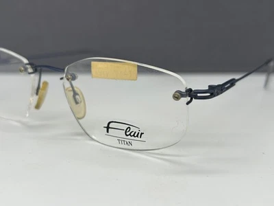Flair Eyeglasses Frames men woman Blue Angular Titanium Rimless 616 Large L X Np - Image 1 of 4