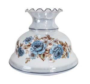 Vintage Windlicht Lampenschirm blau mit blauen Blumen Rosen passt 10" Halter/Monteur - Bild 1 von 7