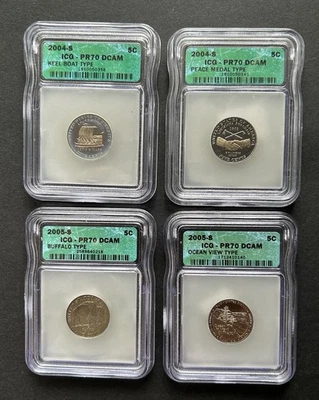 2-2004-S 2-2005-S Jefferson Nickels TOP GRADE! Gem Proof 70DCAM - Image 1 of 4