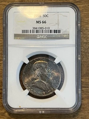 1958 P 50c Franklin Half Dollar NGC MS66 Patina Toned - Image 1 of 4
