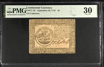 FR. CC-79 Sept. 26, 1778 $5 Continental Colonial Currency PMG 30 - Image 1 of 2