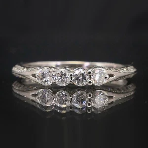 0.80 Ct Round Cut Diamond 4 Stone Half Eternity Band Ring 14K White Gold Finish - Picture 1 of 6
