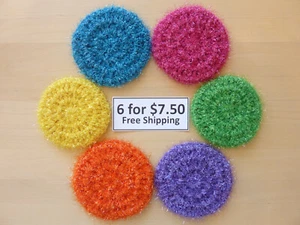 6 Rough Round Multicolor Dish Pot Scrubber Scrubby Scrubbies Handmade 92 - Picture 1 of 9