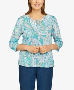 Petite Alfred Dunner Paisley Burnout Top, Women's Size PL Sea Foam - Picture 1 of 2