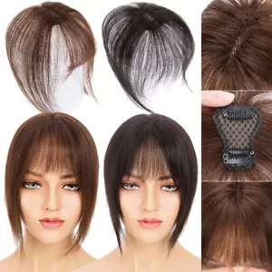 Clip in Bangs Hair Pieces 100% Real Human Hair Topper 360° 3D Cover Wispy Bangs - Picture 1 of 8
