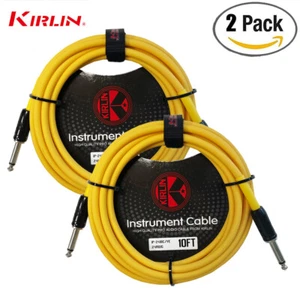 2-PACK Kirlin IP-241-10/YE Yellow 1/4" 24AWG Instrument Guitar Cable w Cable Tie - Picture 1 of 1