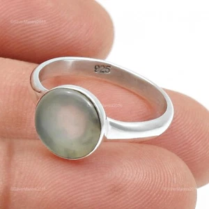 Round Chalcedony Stone 925 Silver Band Ethnic Ring Size J 1/2 Anniversary Gift - Foto 1 di 9