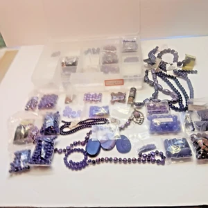Large Glass Bead Lot For Jewelry Making Mostly Purple With Case - Picture 1 of 11