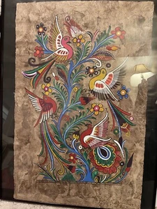 Pintura de arte popular mexicano en papel de corteza amate 16 x 23"" excelente sin enmarcar - Imagen 1 de 10