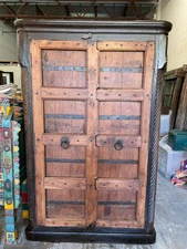 Antique Armoire Rustic Old Door Cabinet Accent Eclectic Farmhouse Storage Design