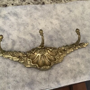 CAST BRASS/BRONZE(?) 3-ARM COAT/HAT RACK WALL HOOK - Picture 1 of 8