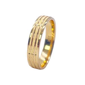 22ct Yellow Gold High Polished & Triple Row Textured Women's Wedding Band 4mm - Picture 1 of 10