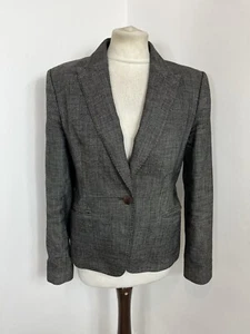 Aquascutum Brown Grey Tweed Check Wool Blend Freya Blazer Jacket UK 12 - Picture 1 of 9