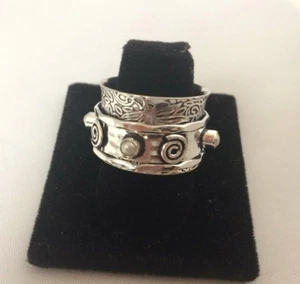 925 STERLING SILVER PLATED WIDE CIGAR BAND PEARL SPINNER RING LL39 SIZE 10 - Picture 1 of 1