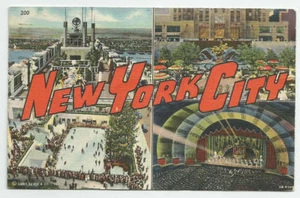 NEW YORK CITY Postcard Big Letter 1948 Radio City Music Hall Rockefeller Center - Picture 1 of 2