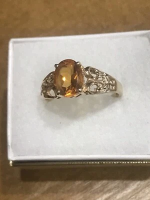 Anillo de filigrana solitario corte cojín topacio naranja oro amarillo 10K  Foto 1 de 4