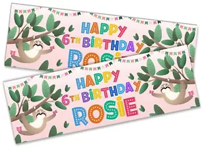 x2 Personalisiertes Geburtstagsbanner Faultier Kinder Kinder Party Dekoration 136 - Bild 1 von 4