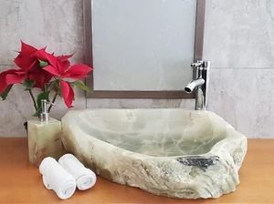 Fregadero de baño de ónix verde, gris y marrón, piedra sobre encimera de 24 x 17 pulgadas - Imagen 1 de 10