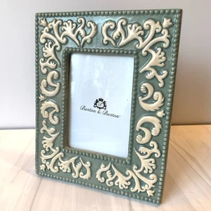 Burton & Burton Ceramic Picture Frame Sage Green & Cream Swirls Scrolls 8x6 - Picture 1 of 15