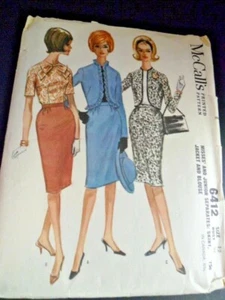 Chaqueta de falda y blusa McCall's 1962 sin cortar patrón #6412 talla 12 de colección - Imagen 1 de 3