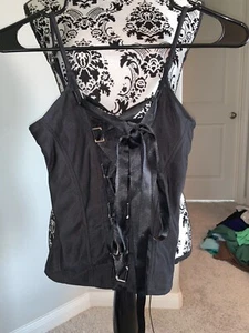 VINTAGE Y2K Express Black Lace Up Bustier Blouse Shirt Top Sz XS DISCONTINUED - Picture 1 of 7