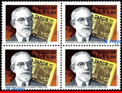 2079 BRASIL 1986 ERNESTO SIMOES FILHO, EDITOR, PERIÓDICO, MI# 2188, BLOQUE MNH Foto 1 de 2