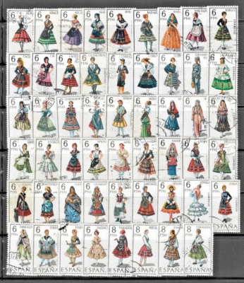 Spain: 1966; Scott 1392-1444, large set 53 value, costumes, Used, EBES116 - Image 1 of 2