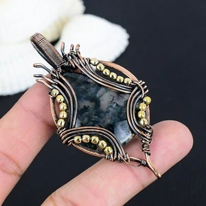 Beautiful Moss Agate Designer Pendant Copper Wire Wrapped Pendant Gift For Mum - Picture 1 of 4