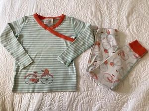 Hanna Andersson Girl 4 (100) Bicycle Theme Teal & Orange 2 PC PJ Set - Picture 1 of 22