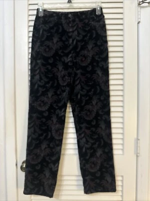 Pantalones CRAZY HORSE LIZ CLAIBORNE STRETCH Talla 8 Negro Pana Floral Pierna Recta Foto 1 de 4