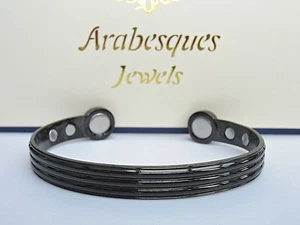 MENS BLACK MAGNETIC SUPER STRENGTH HEALING BIO MAGNETIC COPPER BANGLE/BRACELET - Picture 1 of 4
