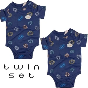 Garanimals Infant Baby Boy Lot 2 Blue Casual Short Sleeve Twin Rompers Sz 12M - Picture 1 of 1
