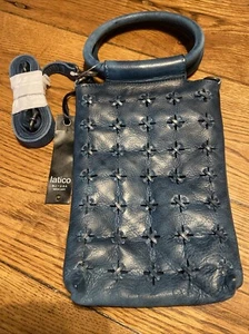 Latico NJ USA Crossbody Handbag Leather Dark Blue Star Stitched New With Tags - Picture 1 of 8