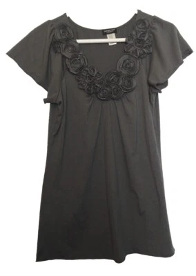 Women's Perception Concept Gray Floral Short Sleeve Blouse Medium - Image 1 of 3