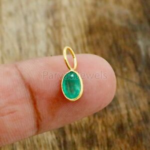 Natural Handmade Emerald Charm 18K Solid Gold Minimalist Oval Shape Pendent