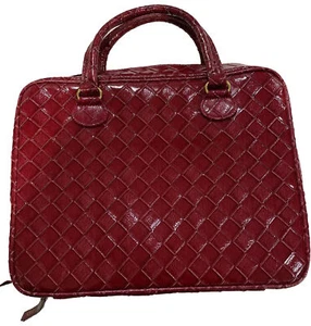 Estee Lauder Red Faux Leather Purse Laptop Computer Bag Makeup Case Tote Handbag - Picture 1 of 8