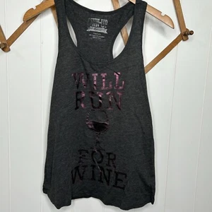 Chin Up Apparel Gray Will Run For Wine Graphic Racerback Tank Medium - Picture 1 of 8