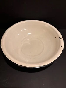 Vintage White Enamelware Bowl Black Trim 12”Classic Style Wash Basin Pan - Picture 1 of 6