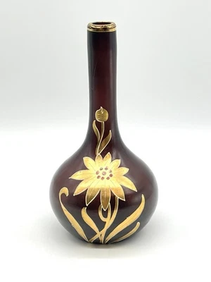 "Antigua botella de peluquero de vidrio satinado amatista exhibida en museo dorada floral - 8""" Foto 1 de 4