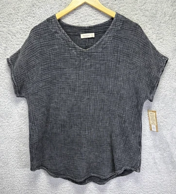 Jess &Jane M Top 矿物水洗纱布棉黑色灰色短袖全新带标签 — 第 1/4 张图片