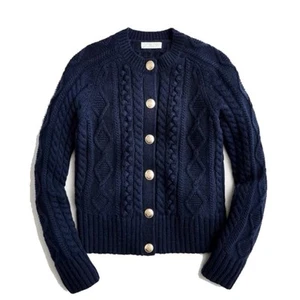 J.Crew Cardigan Pullover mit Zopfmuster - dunkelblau Damen Strick Goldknöpfe  - Bild 1 von 9
