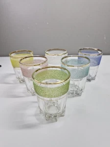 Vintage bunte Zucker mattierte Schnapsgläser Set x6 Made in France - Bild 1 von 8