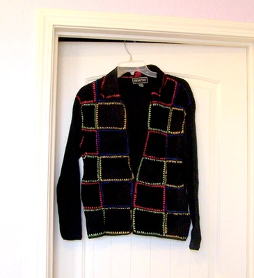 Terazzo Chaqueta Suéter Punto y Cuero Negro, 32" Pecho Foto 1 de 4